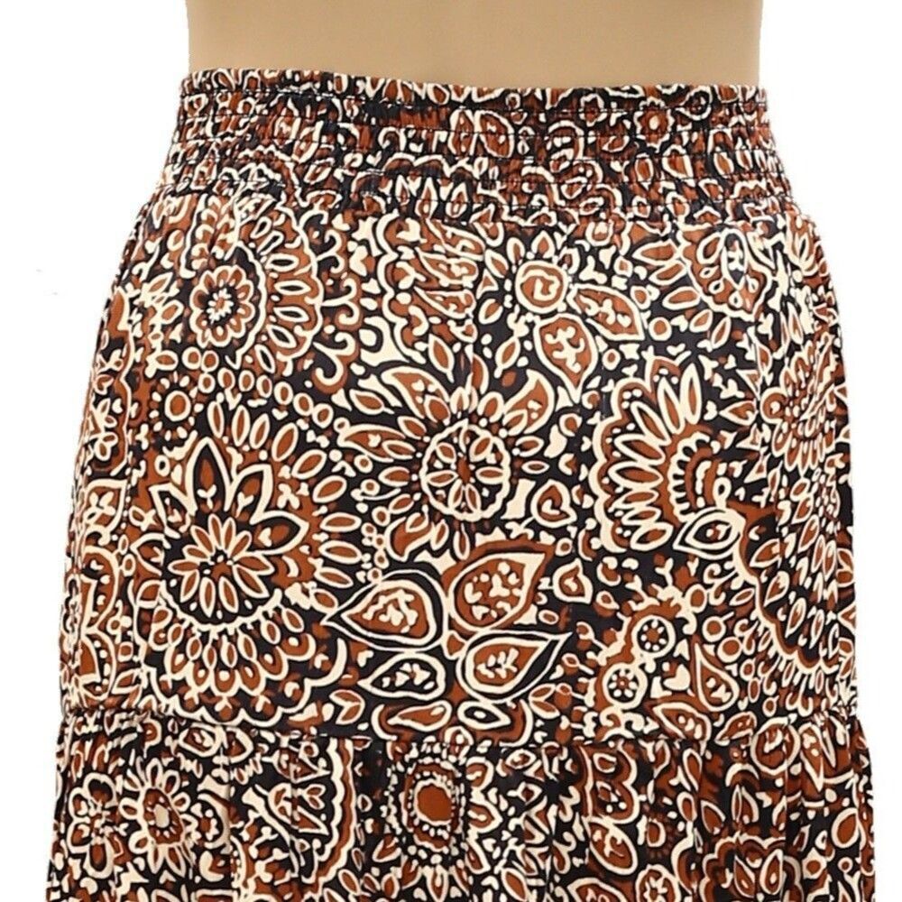 Anthropologie Love The Label Wanda Skirt In Fire Clay Printed Smocked L 287453 - Picture 8 of 9